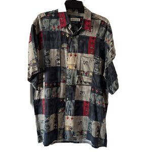 Pierre Cardin Men’s Medium Multicolor Rayon Print Shirt Button Up Collar Casual